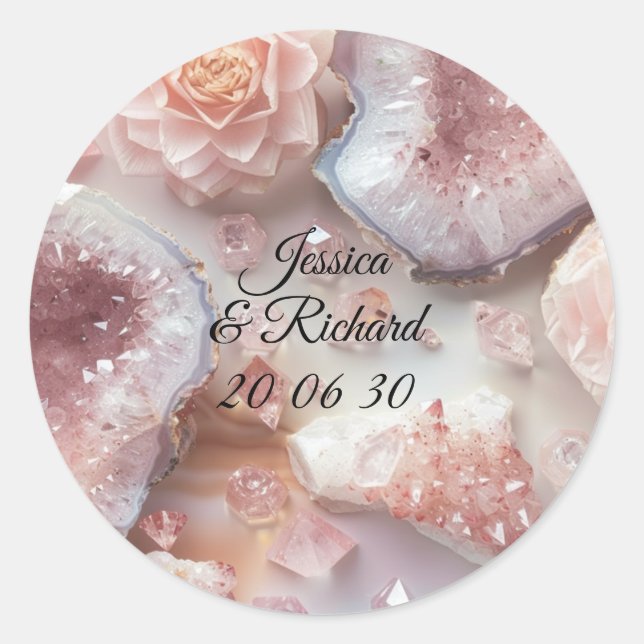 Adesivo Redondo Rose Quartz Romance Wedding Personalized Sticker (Frente)