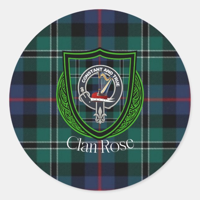 Adesivo Redondo Rose Scottish Clan Tartan & Crest (Frente)