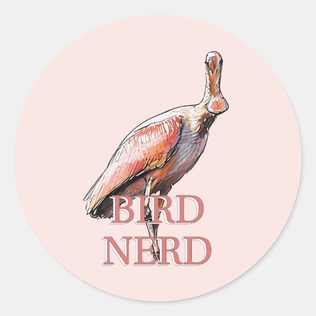 Adesivo Redondo Roseate Spoonbill Nerd (Frente)