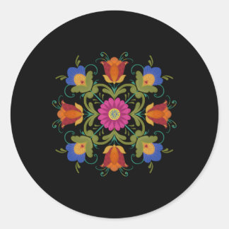 Adesivo Redondo Rosemaling Floral Norueguês Folheto