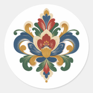 Adesivo Redondo Rosemaling Norueguesa