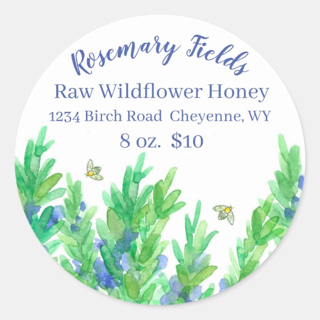 Adesivo Redondo Rosemary Herb Bebidas Sanguíneas Mel Para Venda (Frente)
