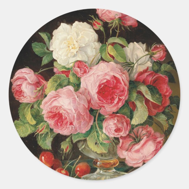 Adesivo Redondo Roses and cherries oil painting (Frente)