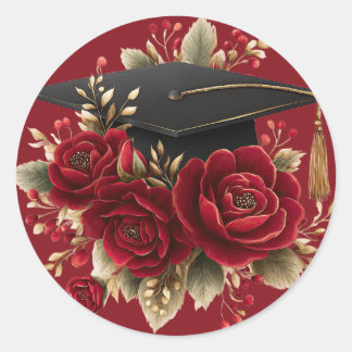 Adesivo Redondo Roses and Graduation Cap Design