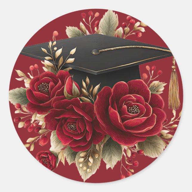 Adesivo Redondo Roses and Graduation Cap Design (Frente)