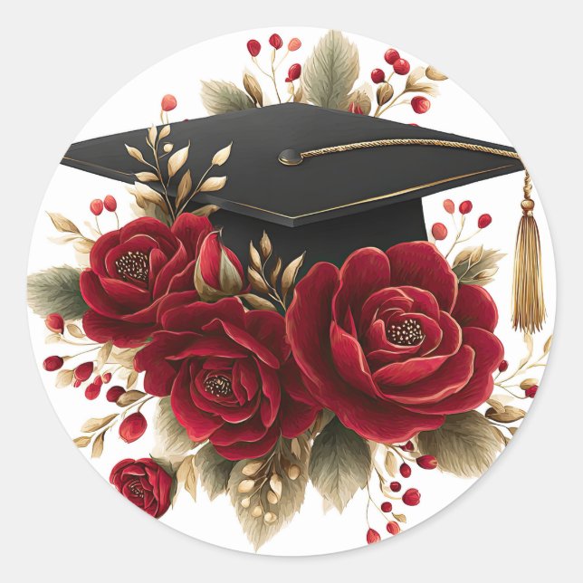 Adesivo Redondo Roses and Graduation Cap Design (Frente)