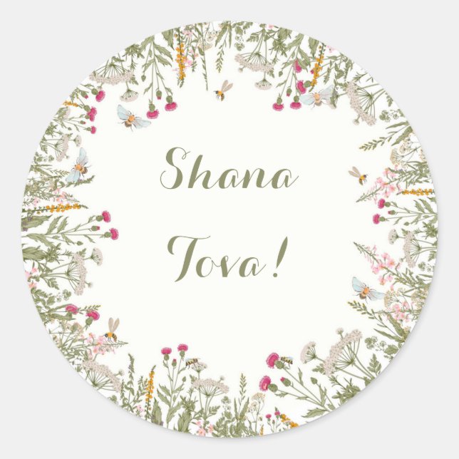 Adesivo Redondo Rosh Hashana Floral Stickers (Frente)