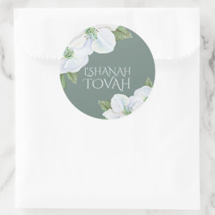 Adesivo Redondo Rosh Hashanah Apple floresce L'shanah Tovah