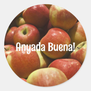 Adesivo Redondo Rosh Hashanah Apple Stickers com Saudação Ladino