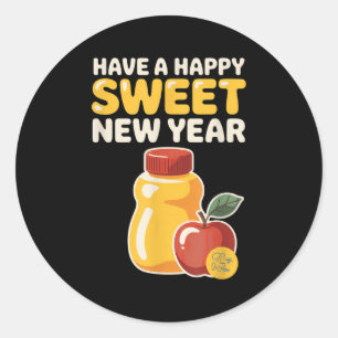 Adesivo Redondo Rosh Hashanah Feliz Ano Novo Doce Mel Urso Judaico