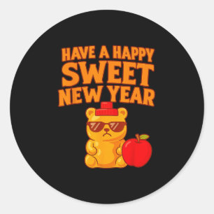 Adesivo Redondo Rosh Hashanah Feliz Ano Novo Doce Mel Urso Judaico