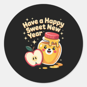 Adesivo Redondo Rosh Hashanah Feliz Ano Novo Doce Mel Urso Judeu