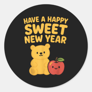 Adesivo Redondo Rosh Hashanah Feliz Ano Novo Doce Urso Mel Judeu