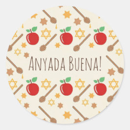 Adesivo Redondo Rosh Hashanah Pattern Sticker com Ladino