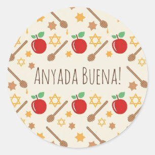 Adesivo Redondo Rosh Hashanah Pattern Sticker com Ladino