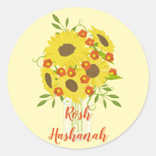 Adesivo Redondo Rosh Hashanah Sunflower Vase