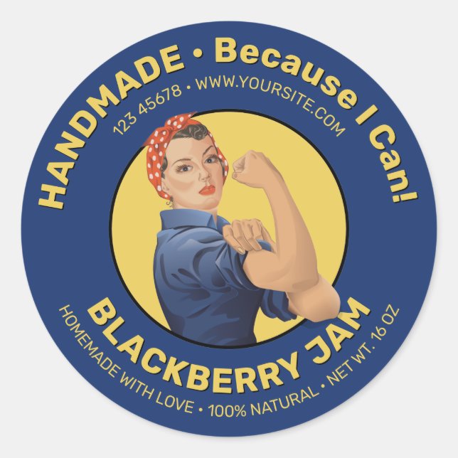 Adesivo Redondo Rosie, Riveter Jar Lid Round Sticker (Frente)