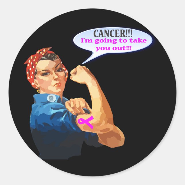Adesivo Redondo Rosie the Riveter Breast Cancer (Frente)
