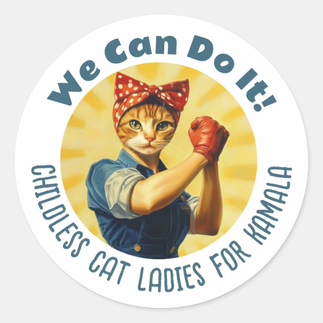 Adesivo Redondo Rosie The Riveter Cat Ladras Para Kamala Harris (Frente)