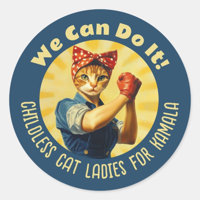 Adesivo Redondo Rosie The Riveter Cat Ladras Para Kamala Harris (Frente)