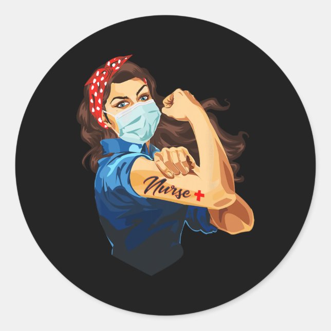 Adesivo Redondo Rosie The Riveter - Enfermeira Mulher (Frente)