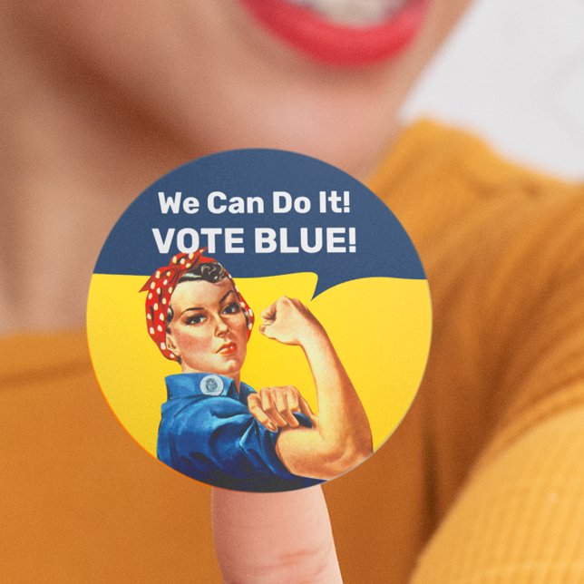 Adesivo Redondo Rosie the Riveter | Voto Azul | (Criador carregado)