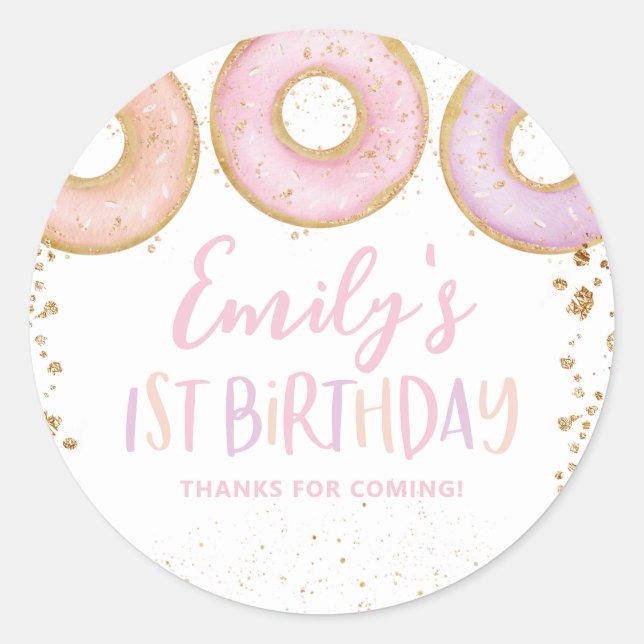 Adesivo Redondo Rosquinha Aniversário Obrigado primeiro aniversari (Frente)