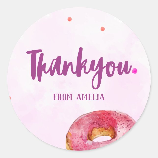 Adesivo Redondo Rosquinha doce, primeiro aniversario de uma garota (Frente)