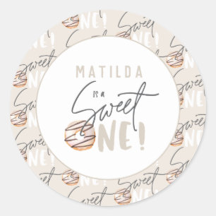 Adesivo Redondo Rosquinha doce, um primeiro aniversario, favor