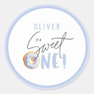 Adesivo Redondo Rosquinha doce, um primeiro aniversario, favor
