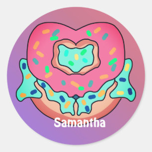 Adesivo Redondo Rosquinha Mínima de Coração Cuta   Amor