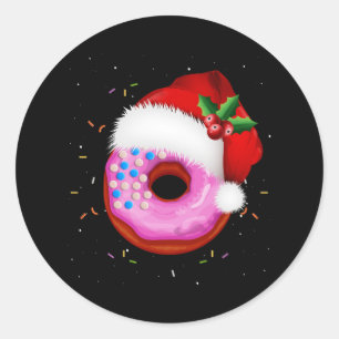 Adesivo Redondo Rosquinha Vestindo Papai Noel Feliz Natal Dough