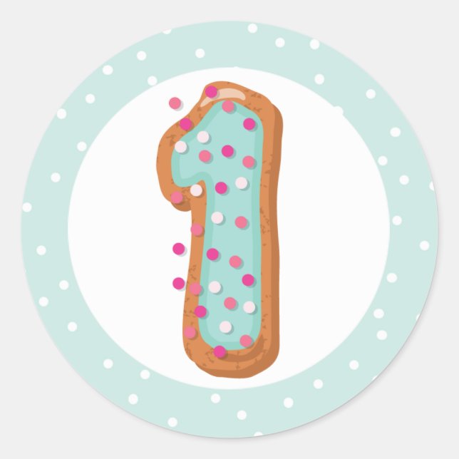 Adesivo Redondo Rosquinhas Cifradas Azuis Número 1 Um Bebê Primeir (Frente)