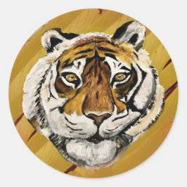 Adesivo Redondo Rosto Artístico da Pintura de Tigre
