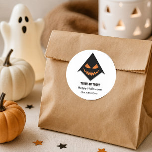 Adesivo Redondo Rosto Assustador de Halloween – Design de Doce ou