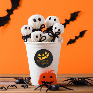 Adesivo Redondo Rosto de Abóbora Assustador Obrigado