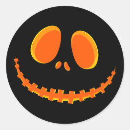 Adesivo Redondo Rosto de Abóbora Feliz de Halloween Preto e Laranj