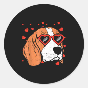 Adesivo Redondo Rosto de Beagle Coração Gles Dia dos Namorados Cac