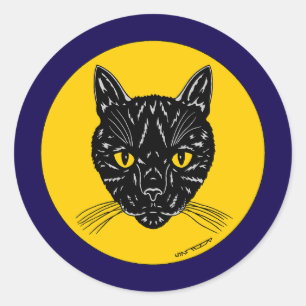 Adesivo Redondo Rosto de Gato Negro