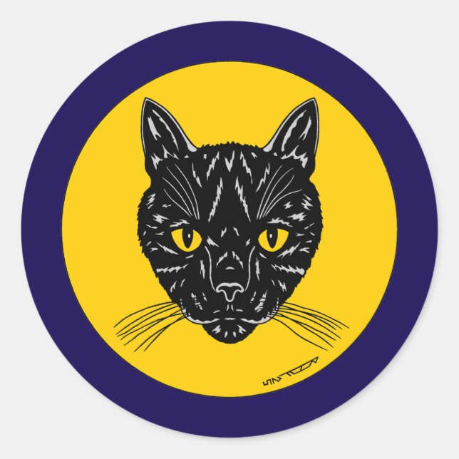 Adesivo Redondo Rosto de Gato Negro (Frente)