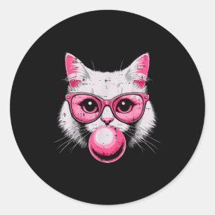 Adesivo Redondo Rosto de Gato Nk Gles Chiclete Fofo Kitty Mulheres
