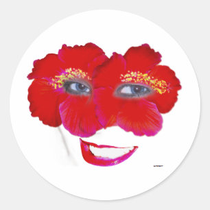 Adesivo Redondo Rosto de Hibiscus com Sorriso - Vermelho