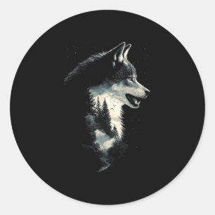 Adesivo Redondo Rosto de lobo floresta natureza animais pássaro ui