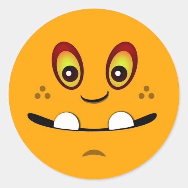 Adesivo Redondo Rosto de Monstro Laranja Bonito com Subbite (Frente)