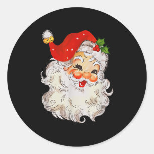 Adesivo Redondo Rosto de Papai Noel Alegre Retrô Vintage St. Nick