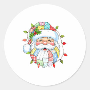 Adesivo Redondo Rosto de Papai Noel Antigo Luzes de Natal Engraçad