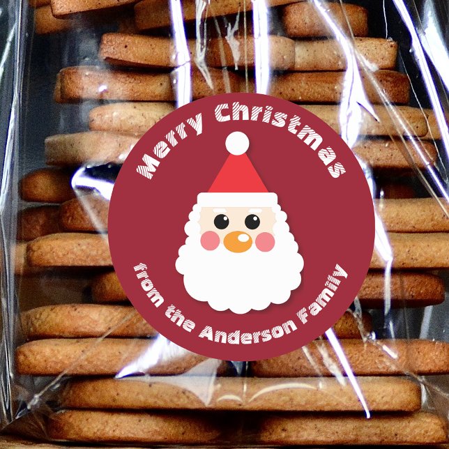Adesivo Redondo Rosto de Papai Noel de Desenho Animado Fofo Natal (Criador carregado)