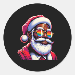 Adesivo Redondo Rosto de Papai Noel Gay Colorido Retro Óculos de S