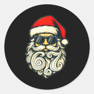 Adesivo Redondo Rosto de Papai Noel Óculos de Sol Retro 6 7 Natal