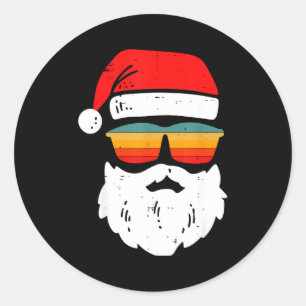 Adesivo Redondo Rosto de Papai Noel Retro com Óculos de Sol Vintag
